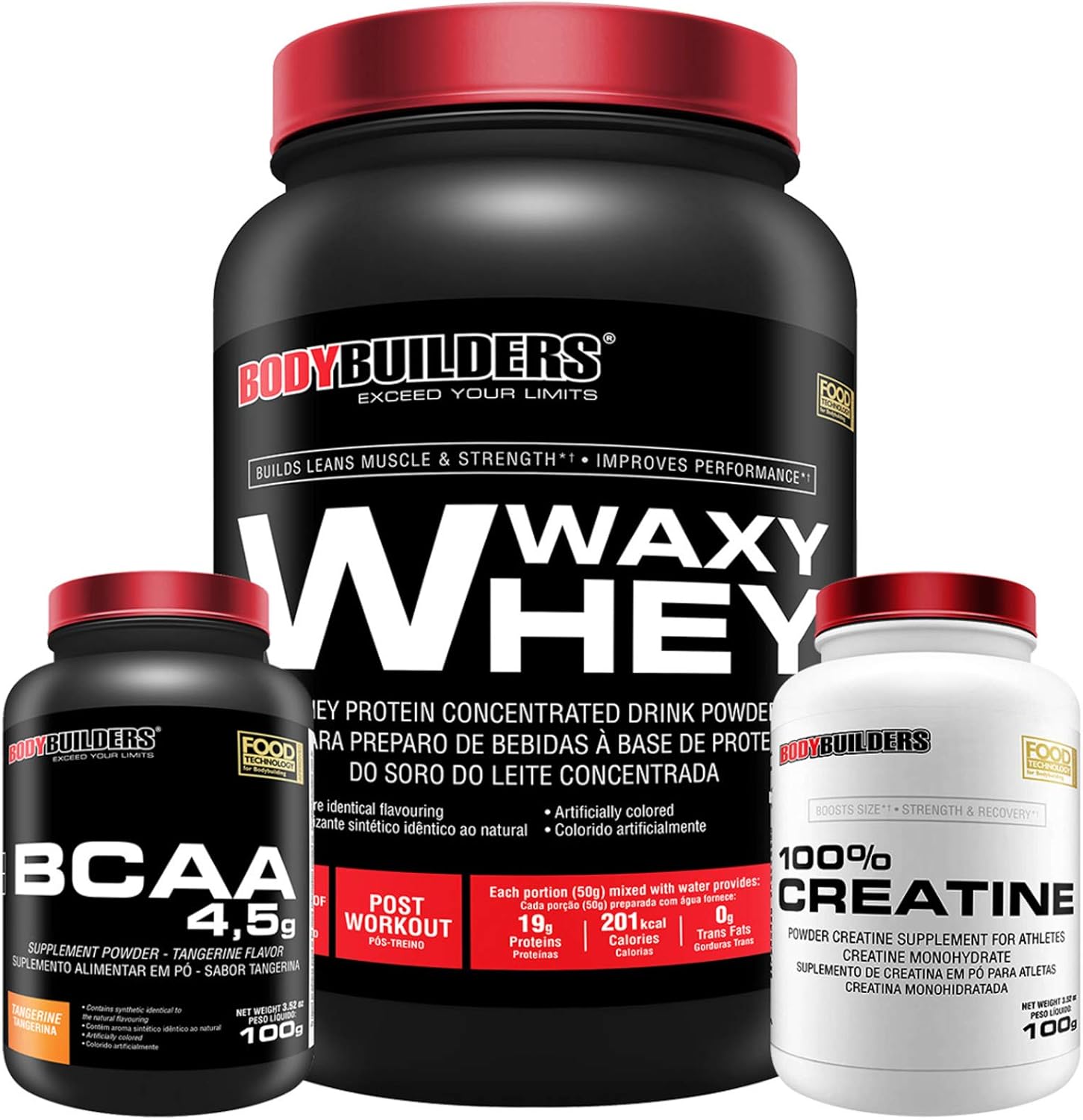 Kit Waxy Whey 900g + BCAA 4, 5g 100g + 100 Creatine 100g
