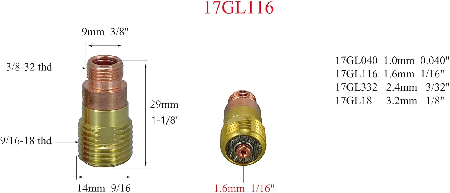 RIVERWELD TIG Stubby Gas Lens Collet Bodies 17GL116 10N23S 1.6mm Class Cup Clear Quartz Nozzles #12 21.0mm TIG Back Cap 57Y02 Kit for DB SR WP 17 18 26 TIG Welding Torch 26pcs - Image 4