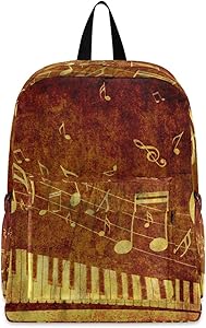 Travel Laptop Backpack Lightweight Bookbag - Piano Keys With Musical Notes Work Bag for Women Men Camping Biking Cycling Hiking Fits up to 15.6 Inch Laptop