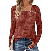 AUTOMET Womens Long Sleeve Shirts Fall Tops Fashion Outfits 2025 Asymmetric Square Neck Sweaters Dressy Casual Tunic Clothes