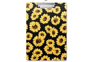WAVEYU Clipboard, Cute Clipboard for Office, Decorative Clipboard with Low Profile Clip Design for Women Girl, Retractable Key Hole for Hanging Paperboard for Office School 12.5''x 9'', Sunflower