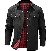 Eisctnd Men's Flannel Lined Shacket Lightweight Warm Snap Western Plaid Shirt Jacket for Outdoor Cowboy Casual Work