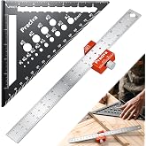 Preciva 2 PCS Aluminum Alloy Carpenter Square Set - 12" Magnetic Combination Square &amp; 7&rdquo; Rafter Square with Drill Guide | 5-in-1 Layout Tool for Woodworking Framing and DIY