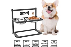 TIDANT Elevated Dog Bowls for Medium and Small Dogs, 5 Height Adjustable & 2 Stainless Steel Bowls 800ml/27oz, Raised Food Dog Water Stand