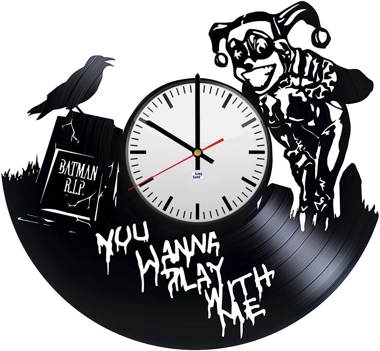 Life is life Modern Vinyl Record Wall Clock with Harley Quinn Figure Design - Unique Home Wall Decor - Original Gift Idea for Men and Women - Exclusive Comics Superhero Fan Art