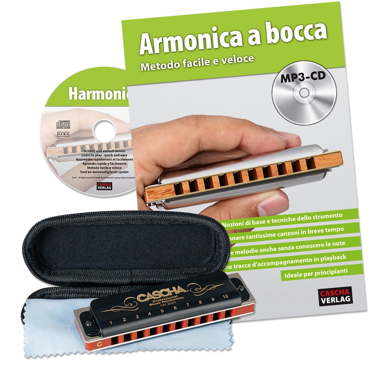 CASCHA HH 1610 IT Professional Blues Harmonica Set with Italian Instructional Book Plus MP3-CD