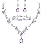 BriLove Wedding Jewelry Set for Women Bride, Y-Necklace Tennis Bracelet Dangle Earrings Crystal Teardrop Marquise Cluster for Bridal Bridesmaid