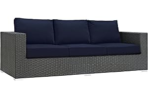 Modway Sojourn Wicker Rattan Outdoor Patio Sunbrella Fabric Sofa in Canvas Navy