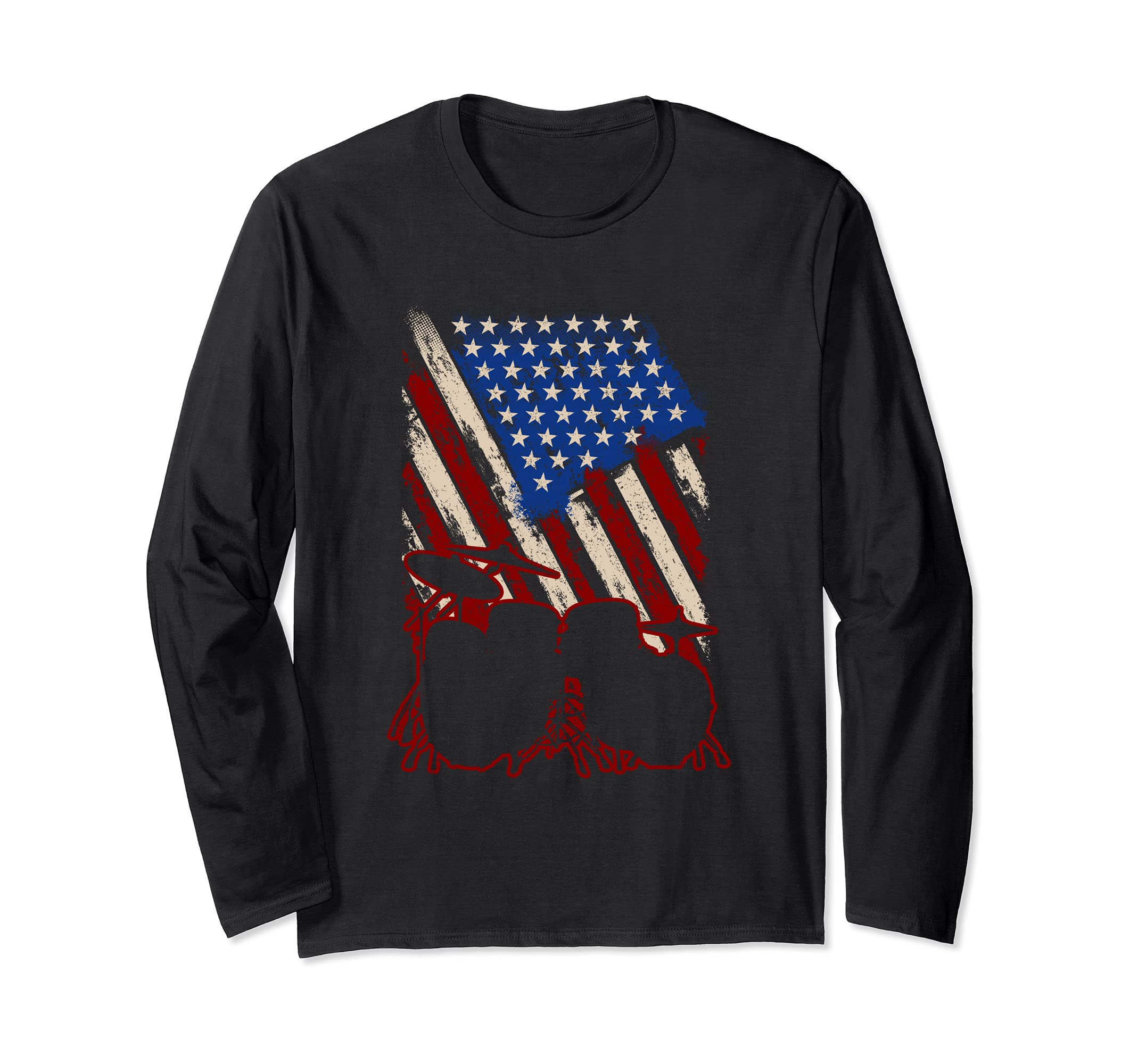 Musician Drummer Percussion USA Flag American Pride Drums Long Sleeve T-Shirt