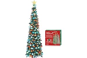 HMASYO 5 FT Pop Up Christmas Tree with Timer Lights, Blue Christmas Tinsel Tree, Collapsible Artificial Pencil Christmas Tree for Indoor Home Apartment Porch Holiday Party Decorations