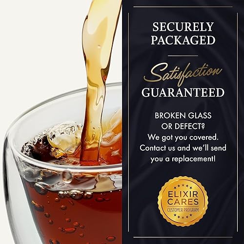 Elixir 16 oz Large Double Wall Coffee Mug Set of 2 - Double Wall Glass  Coffee Cup -