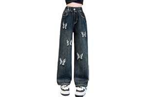 Happy Cherry Girls Baggy Jeans Star Embroidery Casual Loose Fit Wide Leg Elastic Waist Denim Pants Size 5-13Years