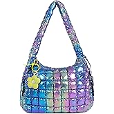 Puffer Tote Bag for Women: Puffer Shoulder Crossbody Bags Purse for Women - Quilted Carryall Nylon Tote Bag for Travel Work