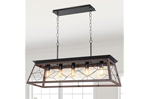 YITAHOME 5-Light Pendant Lights Island Fixture, Farmhouse Rustic Rectangular Chandelier for Dining Room, Kitchen, Living Room, Entryway, UL Listed, Bronze