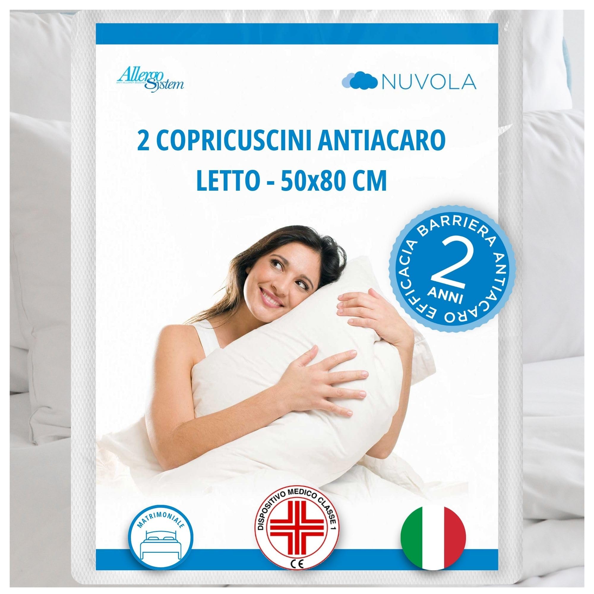 Allergosystem Set of 2 Anti-Dust Mite Pillow Covers, 50 x 80 cm, Polyester