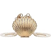 Suillty Women Girls Metal Shell Mini Lipstick Shoulder Bags Fashion Pearl Chain Crossbody Bag Purse Handbags