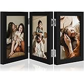 decorUhome Triple 4x6 Picture Frame Vertical, Engineered Wood Trifold Photo Frame with Plexiglass for Tabletop Display, 4x6, Black