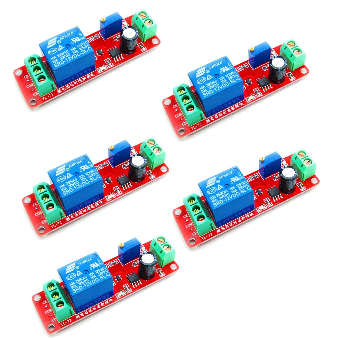 Hailege 5pcs NE555 DC 12V Delay Timer Relay Switch Module Adjustable 0 to 10 Second