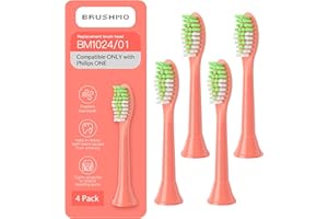 Brushmo Replacement Toothbrush Heads, Compatible with Philips One for Sonicare Electric Toothbrush Handles HY1022, 4 Standard Heads with Tongue Cleaner, Soft Dupont Bristles, BM124m, Miami Coral