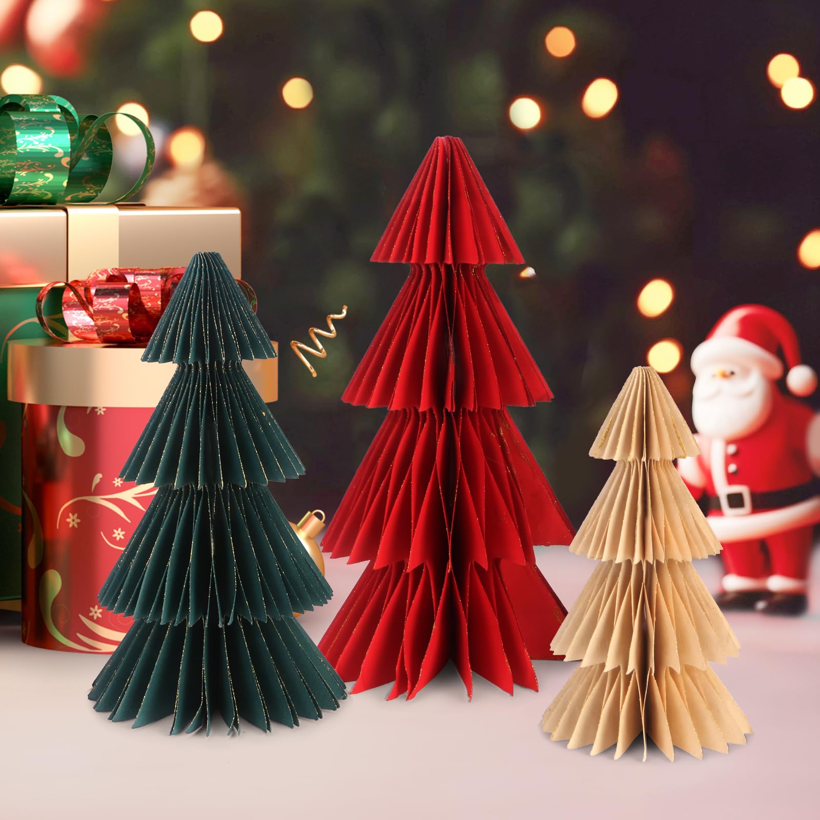 Photo 1 of 3 Pcs Paper Christmas Tree, Honeycomb Christmas Tree, Paper Trees, Accordion Christmas Trees, 3D Honeycomb Trees, Christmas Decorations Table Centerpiece for Xmas Party Holiday Decors (Classic)