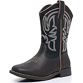 Blikcon Kids Cowboy Boots for Boys & Girls Embroidered Square Toe Cowgirls Western Rodeo Boots with Side Zipper for Toddler & Little Kid & Big Kid