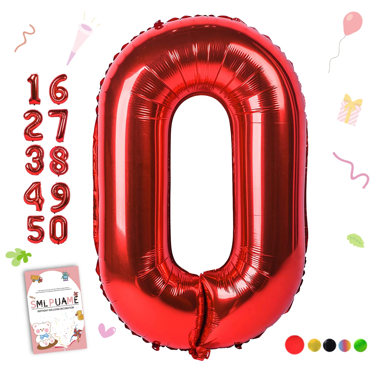 Smlpuame 40 inch Number Balloon 0-9 Red Large Number 30 Balloons,Digital Balloons for Birthday Party Celebration Decorations Supplies, Helium Foil Number Balloons for Wedding Anniversary
