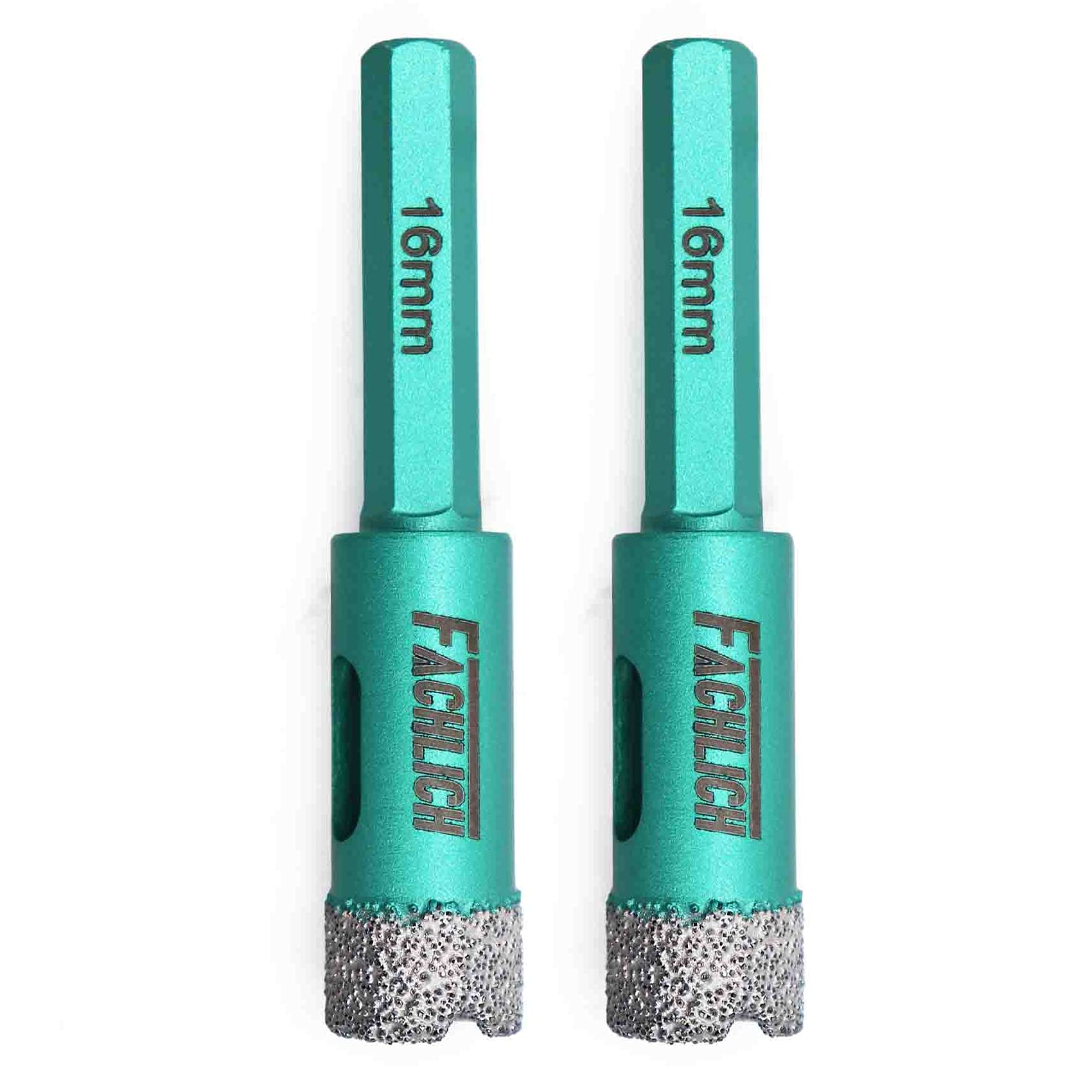 FACHLICH Dry Diamond Drill Bits,2pcs Diameter 16mm Hole Saw with Hex Shank for Granite Marble Tile Porcelain Ceramic Hard Materials