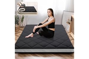 Esazn Japanese Floor Mattress Futon Mattress, Foldable Mattress Topper Thicken Tatami Mat Roll Up Mattress, Folding Sleeping Pad Breathable Floor Lounger Guest Bed for Camping Couch, Twin Full Queen
