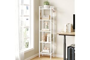 Hzuaneri Bookshelf, Book Shelf, Industrial Bookcase with 2 Hooks, Coner Shelf Storage Organizer for Home Office, Living Room,