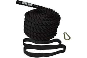 Iron Jack Battle Rope 1.5 Width Poly Dacron 40 FT Length Exercise Strength Core Heavy Duty Training Abdominal with Anchor Mus