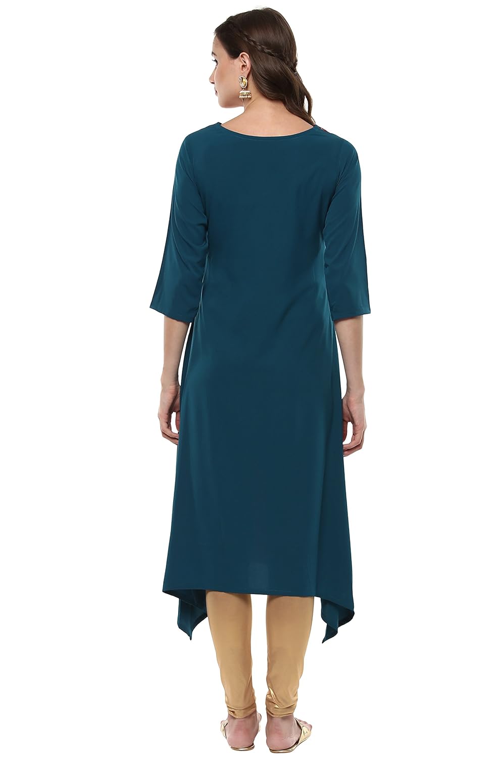 janasya women's crepe asymmetrical hemline kurta