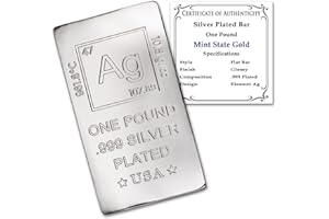 1 lb Silver Plated Bar (Flat Style) .999 Pure Paperweight - Element Design with Certificate of Authenticity