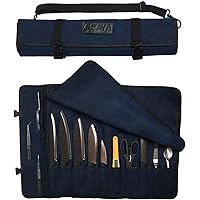 Asaya Canvas Chef Knife Roll Bag - 10 Knife Slots and a Large Zipper Pocket - Durable 10oz Canvas Knife Case with an Adjustab