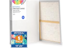 GOTIDEAL Stretched Canvases for Painting, 18x24" Inch Set of 5, Primed White - 100% Cotton Blank Art Canvas Boards for Painting for Acrylic Pouring, Oil Paint Dry & Wet Art Media