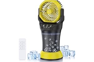 Wilody Misting Fan Portable Camping Fan 42800mAh Battery Powered with Remote Control, RGB Ambient Light with 2L Bucket, Battery Indicator, 120° Auto Oscillating, Timing Function, Grip Handle