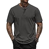 Herberton Mens Henley Shirts Casual Loose Fit Stretch Plain Short Sleeve T-Shirts (S-XXL)