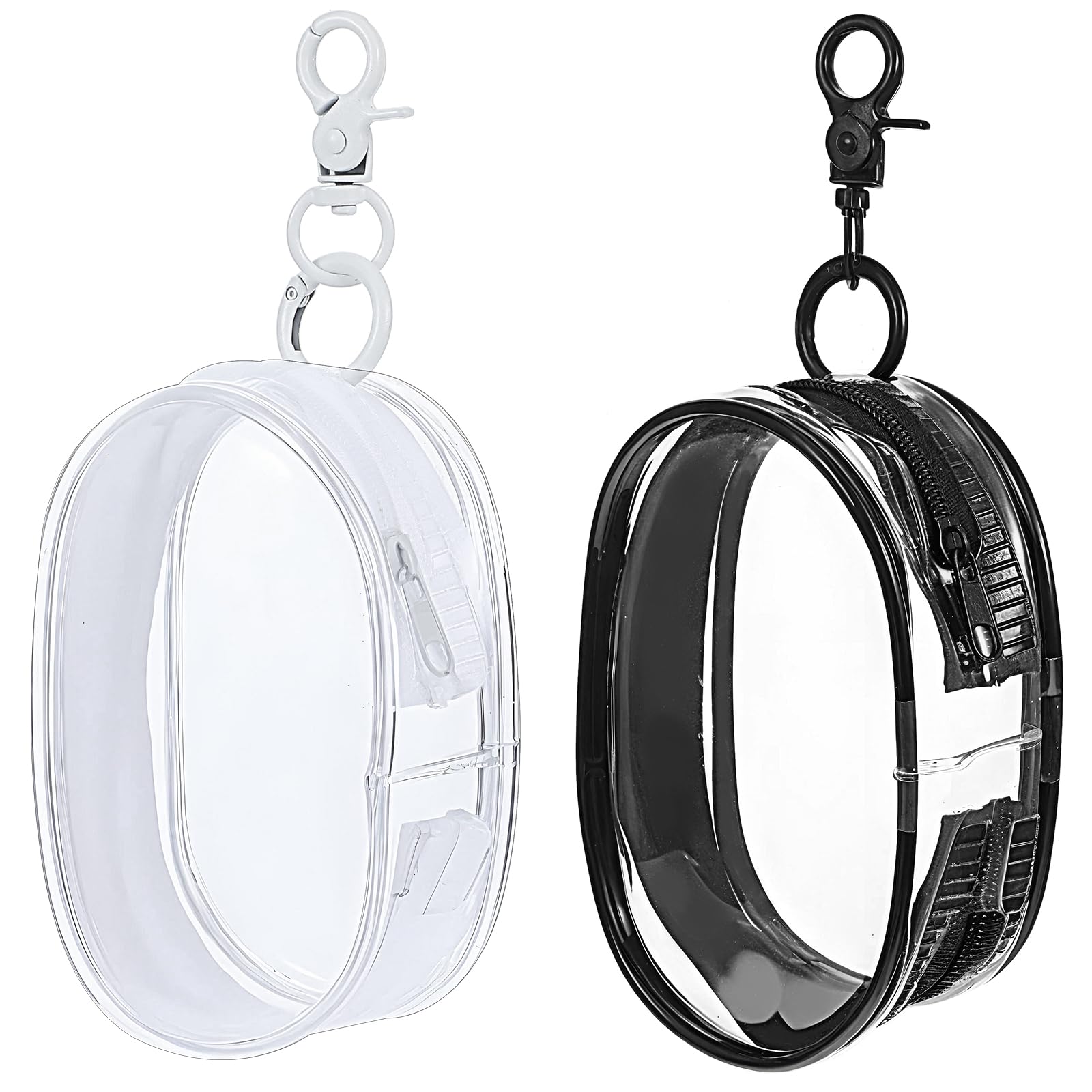 Bremorou 2Pcs Clear Pouch Keychain Waterproof Clear Figure Display Bag with Keychain Portable Mini Doll Pouch Mini Makeup Bag for Women Lipstick Card Cable (Black, White