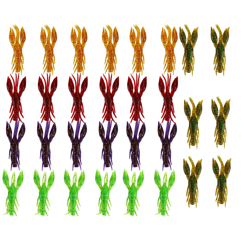 Tbest Fishing Lures,Artificial Fishing Bait,Crawfish Fishing Lures,30PCS PVC Five Colours 7.5cm 5.5g Artificial Crawfish Fishing Lures Soft Baits with Box