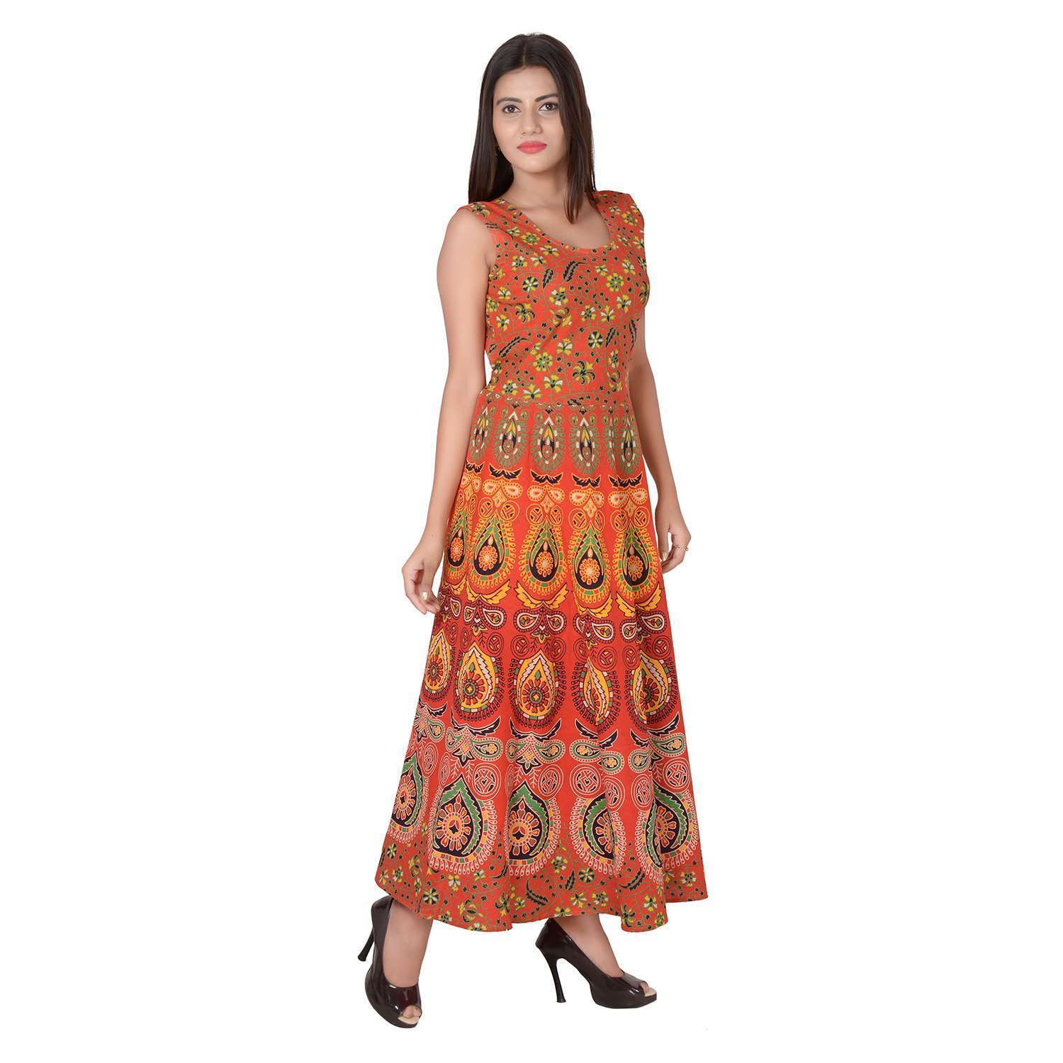 monik handicrafts women's cotton maxi jaipuri printed dress(mh333, red, xxl)