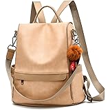Women Backpack Purse PU Leather Anti-theft Casual Shoulder Bag Fashion Ladies Satchel Bags(Beige)