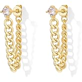 PAVOI 18K Gold Plated 925 Sterling Silver Dangle Chain Earrings for Women - Cubic Zirconia Studs & Earscapes Earrings