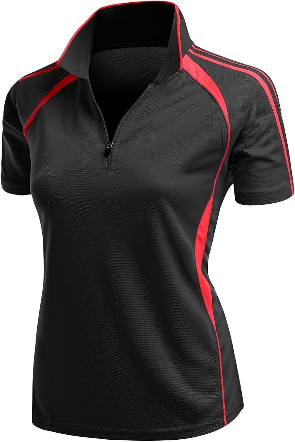 Women's Coolmax 2 Tone Collar Zipup Polo T-Shirt at  Women’s Clothing store