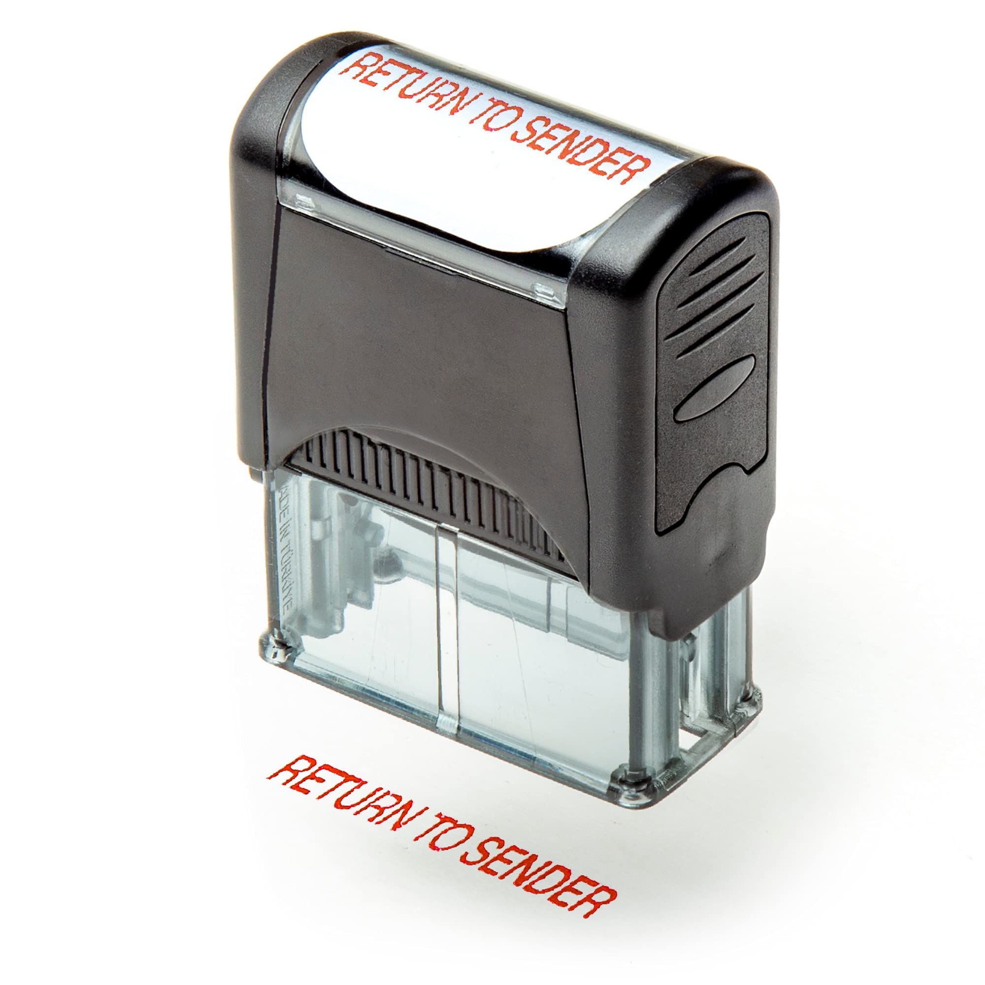 Self Inking Rubber Stamp, Refillable Red Ink Preinstalled - 1.4" x 0.51" X (35 x 8mm) (Return to Sender)