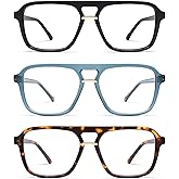 AMOMOMA 3 Pack Trendy Aviator Reading Glasses for Women Men Stylish Square Blue Light Blocking Readers AM6164