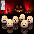 DRomance Ghost Flickering Flameless Candles Battery Operated with Remote and Timer 6 Pack Spooky White LED Tea Lights Candles Dimmable Light Halloween Indoor Decoration Gifts(2 x 2.4 Inches)