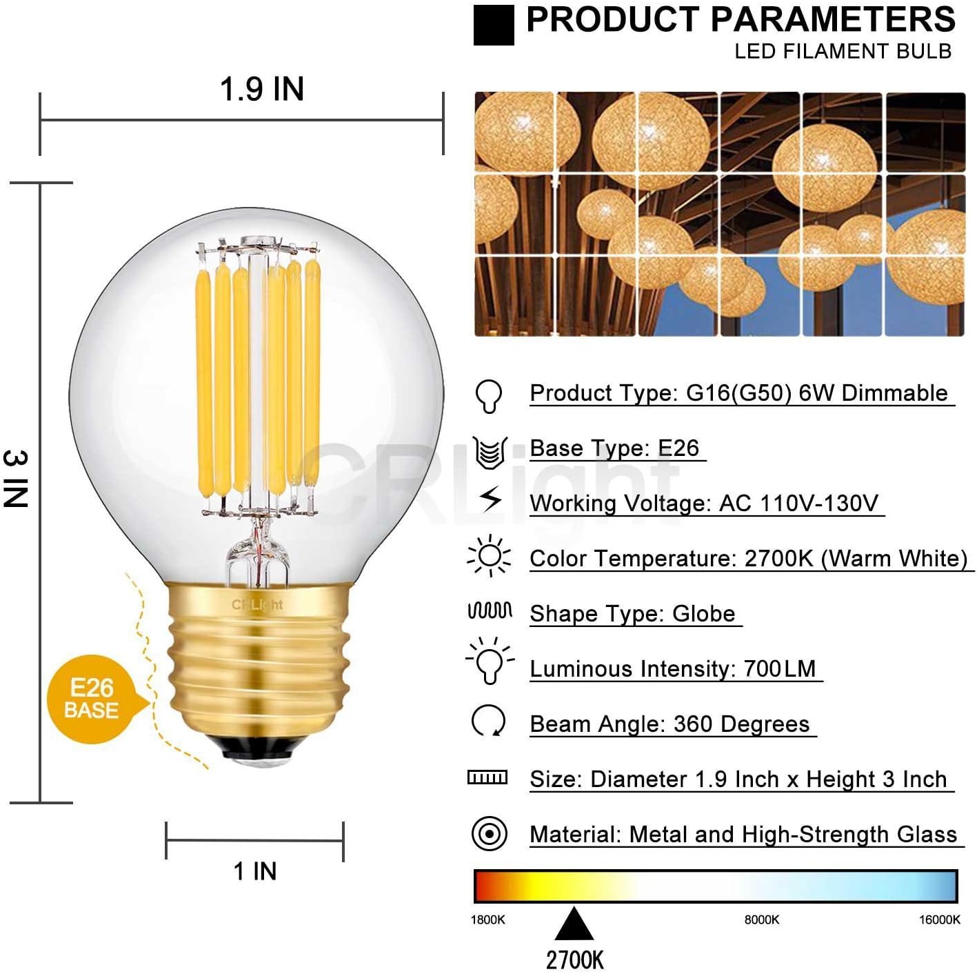 Industrial Electrical 2700k Warm White A60 Led Filament Bulb Type G 60 Watt Equivalent For E26 Medium Base With Antique Clear Glass Dimmable Led Vanity 6w Light Bulb Pack Of 3 Light Bulbs