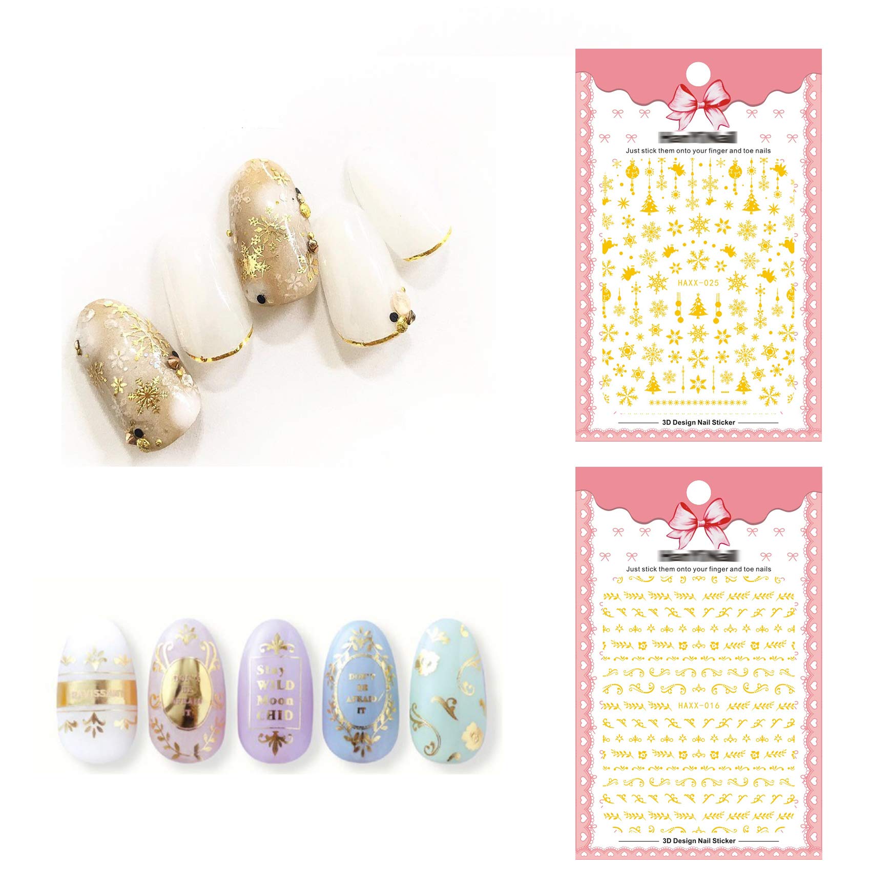 Jutao Nail Art Stickers for Women/Kids Big 3D Gold Flower Self-adhesive Nail Decals Sets of 6 (Golden)