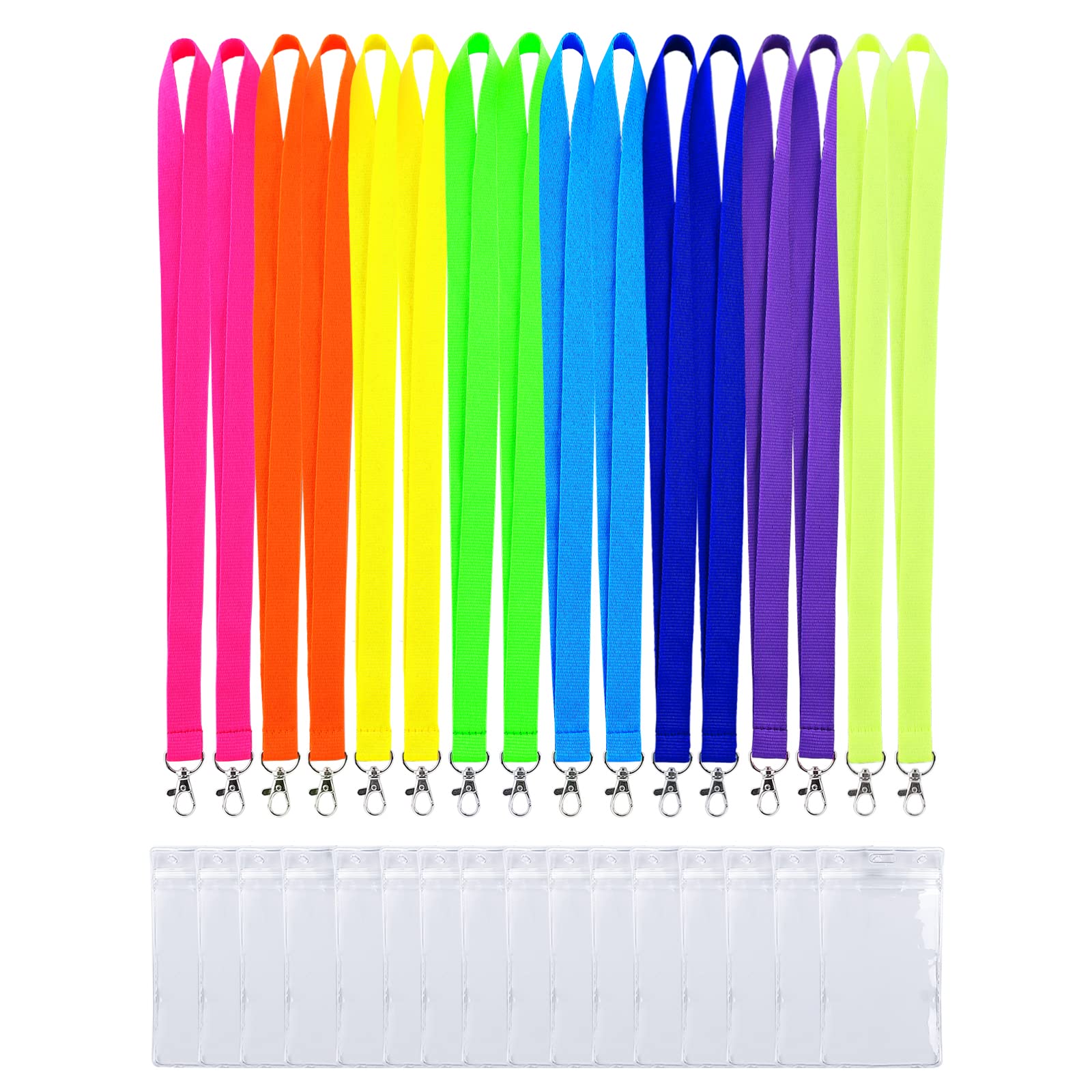 CANWELUX Bright Neon Lanyard With Anti-lost ID Holders, Durable Colorful Neon Lanyard for ID Badges (Multi8C-16P, 16 Pack), Multi8c-16p, 16 Pack