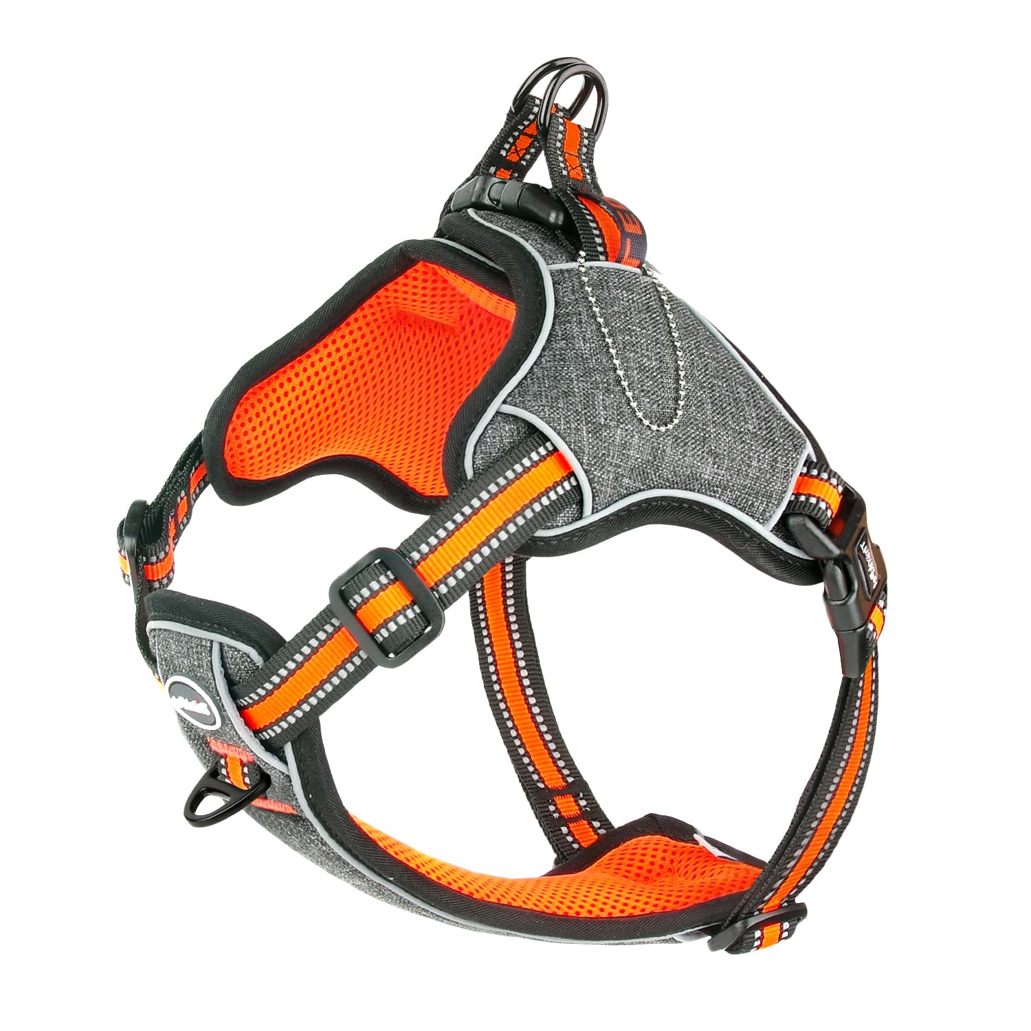 ThinkPet No Pull Dog Harness for Large Dogs, Front Clip Step in Dog Harness No Pull Escape Proof Dog Vest Harness Reflective Step Dog Harness in for Puppy Training Walking Hiking Large Orange