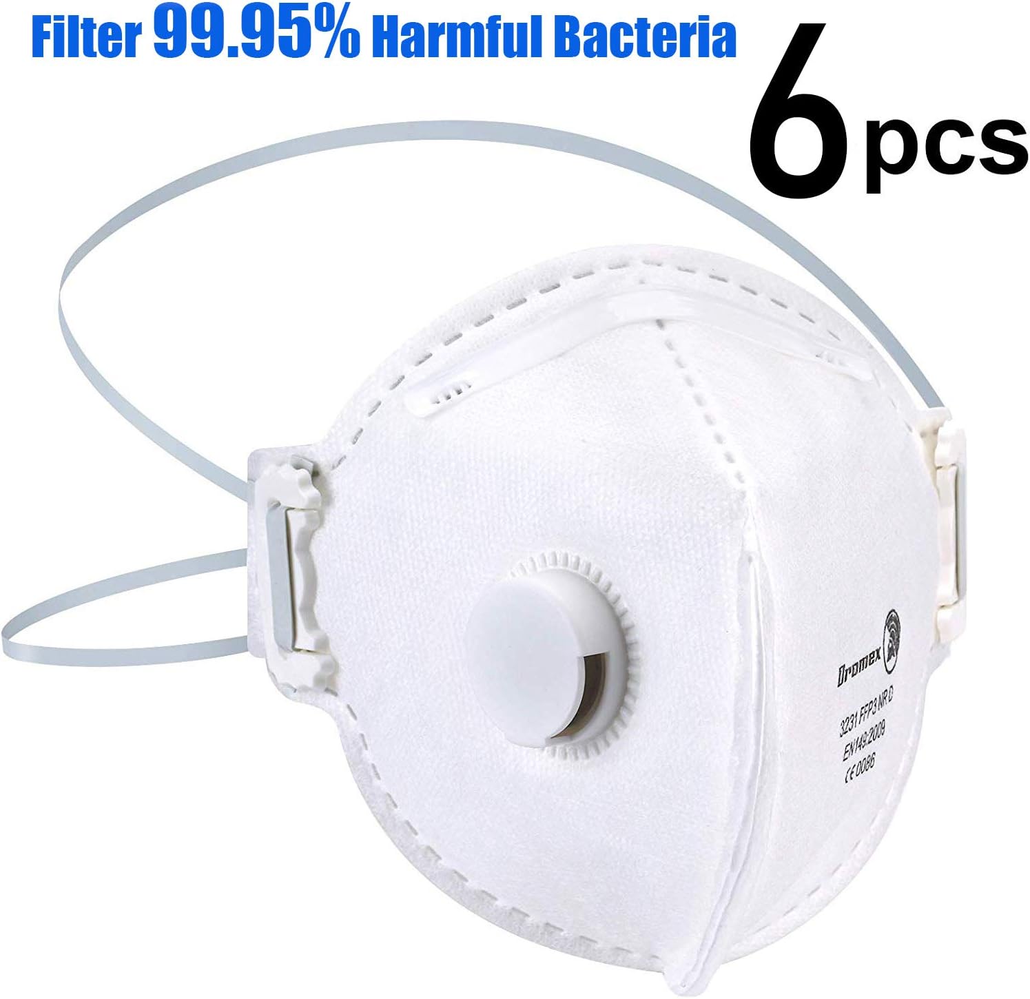 N99 Particulate Respirator FFP3,Filter 99.95% Harmful Bacteria Anti Air Pollution Washable and Reusable Face Protection - Dustproof, Allergies, for Men Women (6 pcs)